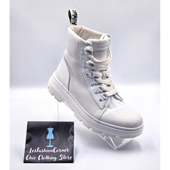 Dr Martens Women White White Canvas Combs Combat Chunky Platform Boots Sz 8 2520 - Picture 15 of 16
